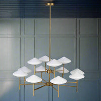 White Glass and Gilt Metal Pendant 12 Light