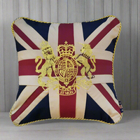 Square Union Jack Cushion with Crest 45 x 45 cm