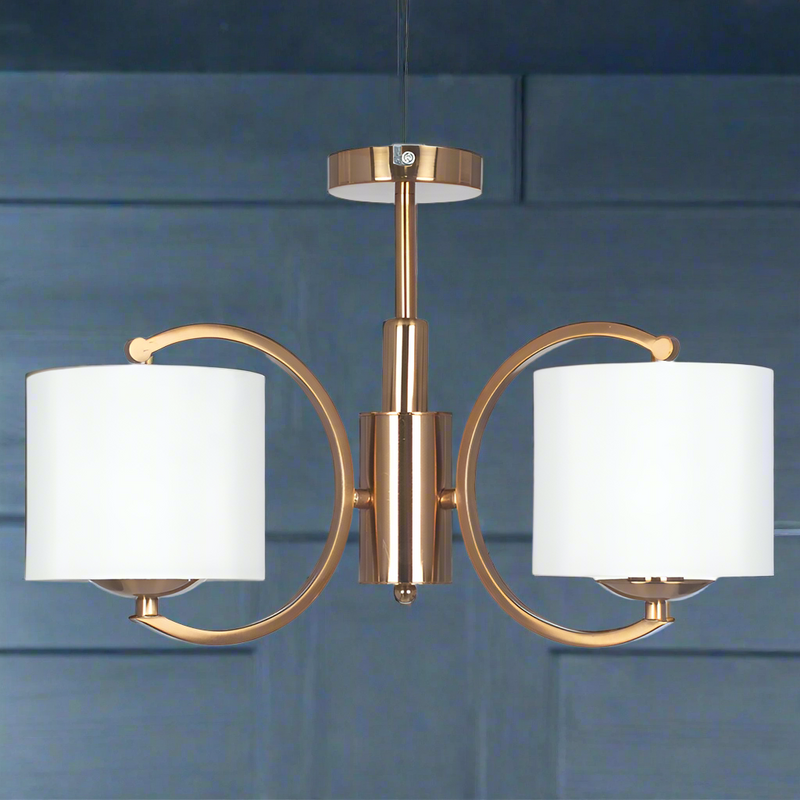 Semi-Flush Three Arm White Shaded Pendant