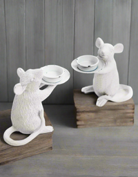 White Mice Candle Holders / Pair