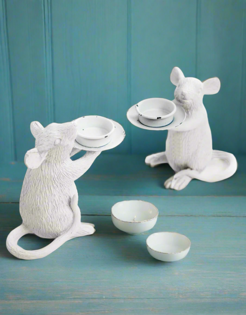 White Mice Candle Holders / Pair