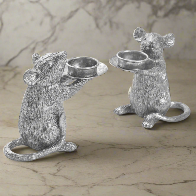 Silver Mice Candle Holders / Pair