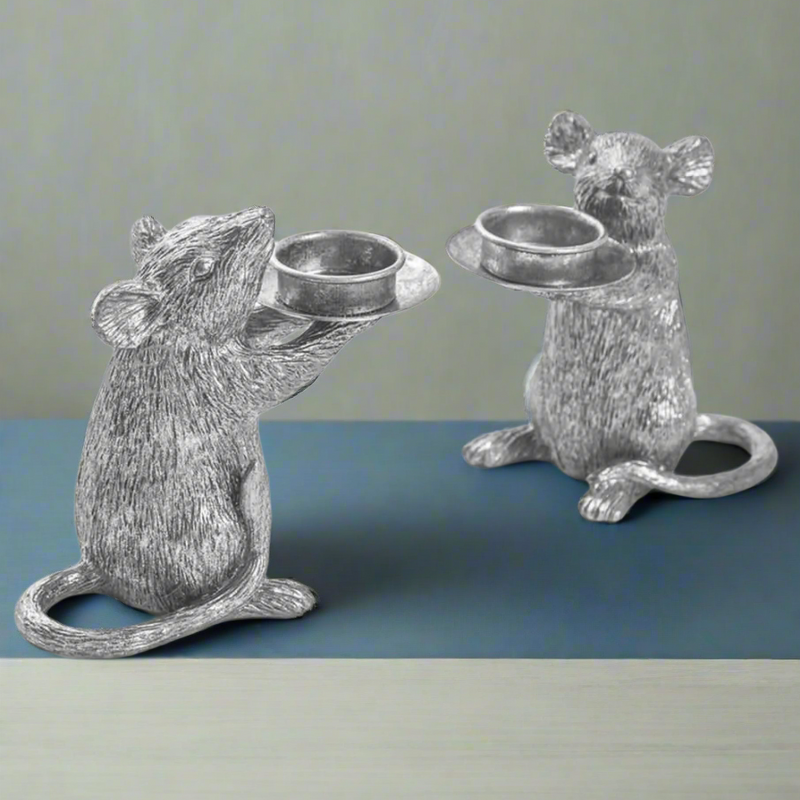 Silver Mice Candle Holders / Pair