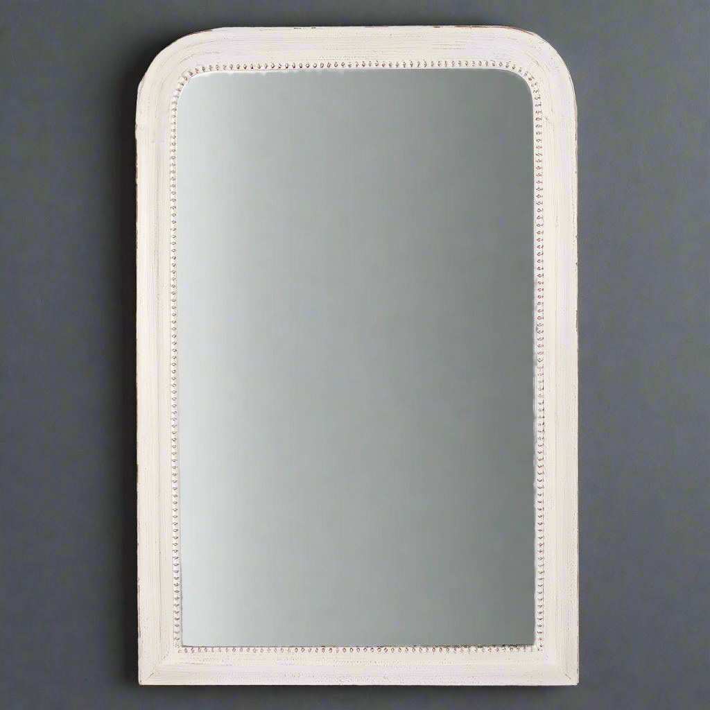 The most classic overmantle, a washed white beaded mirror in the 'Georgian' style, so simple yet so effective a real winner in any space. A smaller version of our beaded mirror, perfect on a small fireplace, in a bedroom or hall.