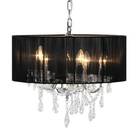 5 Branch Chrome Crystal Chandelier With Black Shade