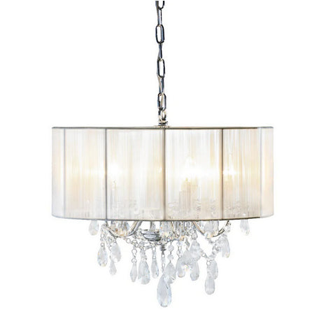 5 Branch Chrome Crystal Chandelier With White Shade