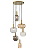 Stunning ribbed glass cluster pendant in subtle coloured shades.  A really unusual and totally adjustable cluster light with 6 individual globes.   H: 130 cm (Min) - 340 cm (Max) W: 66 cm