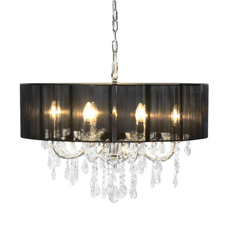 8 Branch Chrome Crystal Chandelier With  Black Shade REDUCED