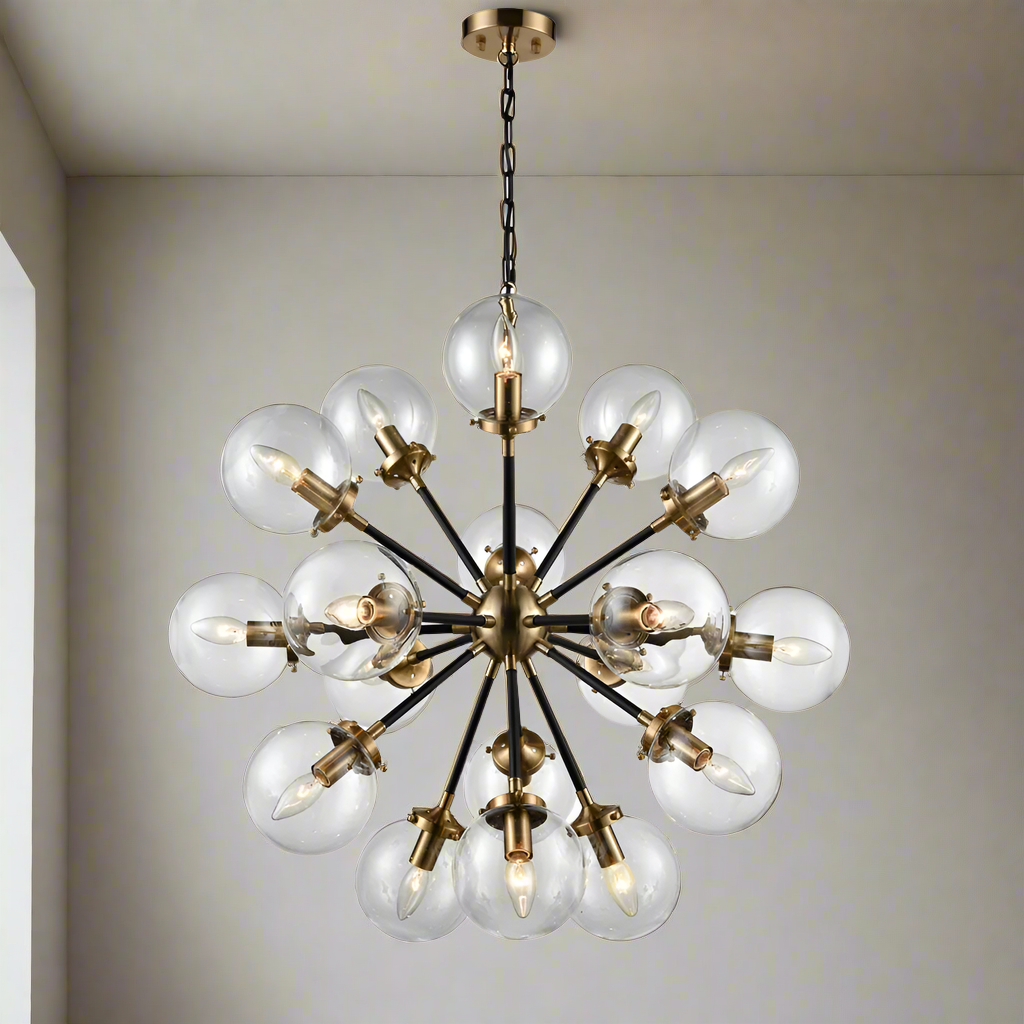 Extra large 18 globe, ball light on antique gold metal frame.&nbsp; This mega light would be the centrpiece of any room it was in. Filling a room with light. A real statement in your living room.