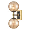 Aged Brass & Matt Black Dual Wall Light With Tinted Ribbed Glass IP 44 - 30 cm