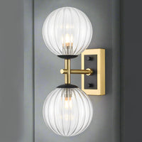 Aged Brass & Matt Black Dual Wall Light With Clear Ribbed Glass IP44 30 cm