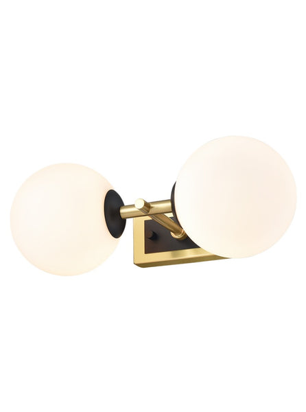 Aged Brass & Matt Black Dual Wall Light With Opal Glass IP 44 - 30 cm