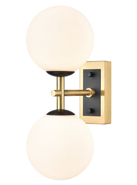 Aged Brass Wall Light With Sphere Opal Glass IP 44 - 16 cm