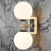 Aged Brass & Matt Black Dual Wall Light With Opal Glass IP 44 - 30 cm