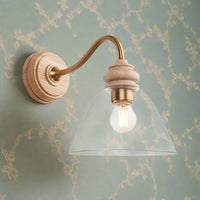 Aged Brass & Wooden Shaded Wall Light H: 22 cm