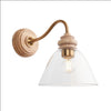 Aged Brass & Wooden Shaded Wall Light H: 22 cm