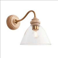 Aged Brass & Wooden Shaded Wall Light H: 22 cm