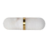 A pale coloured alabaster wall light in an 'art deco' shape with a gilt central band.&nbsp; At 40 cm long, this is a substantial light and would look perfect on a living room wall to add an 'art deco' aesthetic to the room.&nbsp; Wall lights are a fantastic way to add subtle lighting to your room and these alabaster lights are both decorative and effective.