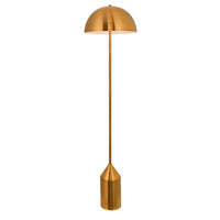 Dome shaded floor lamp, a tall gilt metal floor lamp in a reflective antique brass colour. Contemporary lines in a classic shaped light. Great in a bedroom or sitting room 