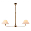 A refined ceiling light featuring an antique brass frame with two gently curved arms, each supporting a classic tapered fabric shade.Ideal over dining tables, kitchen islands, or breakfast bars 