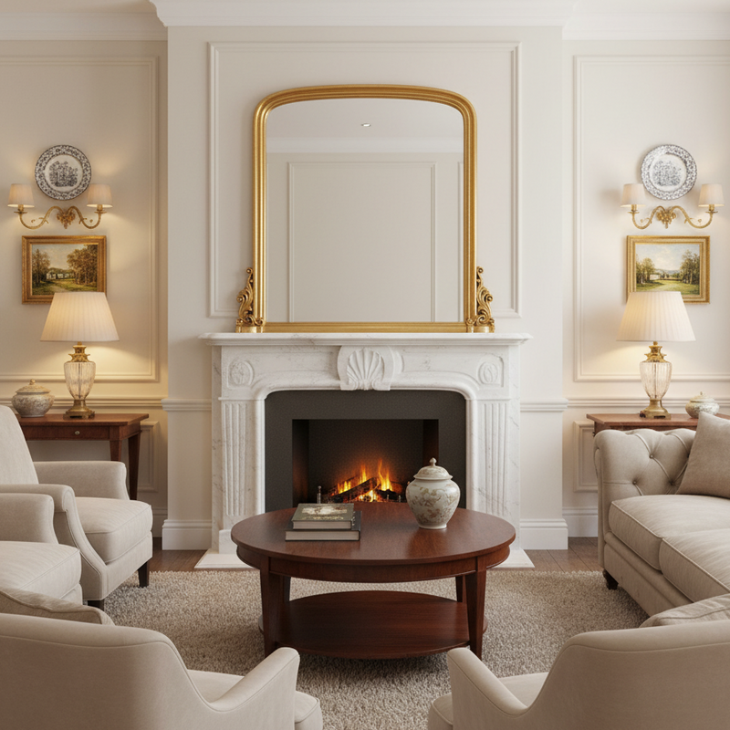 antique style giltwood overmantle mirror of exceptional size. This 157cm high would be a striking centerpiece designed to elevate any mantel or fireplace.