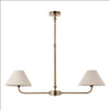 A refined ceiling light featuring an antique brass frame with two gently curved arms, each supporting a classic tapered fabric shade. Its elegant symmetry and warm metallic finish bring understated sophistication to any space.
Ideal over dining tables, kitchen islands, or breakfast bars where focused yet ambient lighting is needed. Its slim linear form makes it perfect for narrower spaces or areas requiring balanced illumination.