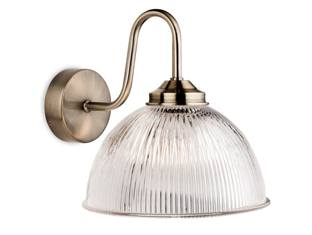 Aged Brass & Matt Black Dual Wall Light With Tinted Ribbed Glass IP 44 - 30 cm