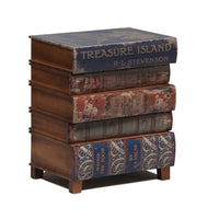 Featuring five quirky, antique style classic books drawers stacked upon each other.  Three large pull out drawers and two more slender draws offer useful storage space perfect as an eye catching sitting room or lounge side table or as a bedside table. 