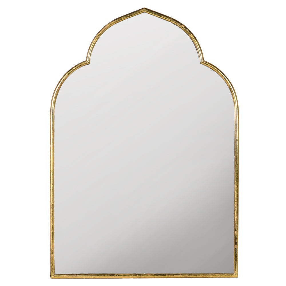 Arched shaped gilt wall  mirror in a white background