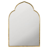 Arched shaped gilt wall  mirror in a white background