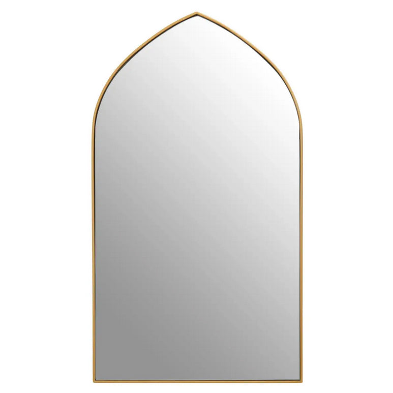 Gilt metal framed arched wall mirror, a very distinct, classic look on any wall to give light and perspective. A modern aesthetic but with a traditional feel, perfect for an urban apartment or country house.