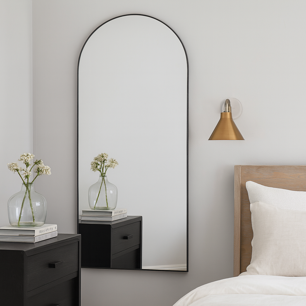 Tall Black Metal Arched Wall Mirror 155 x 75 cm