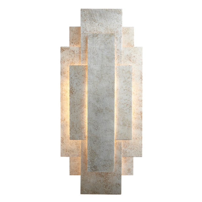 Silvered Deco Wall Light in Art Deco style with layered rectangular panels and aged silver finish. Ideal for vintage-inspired interior wall lighting.