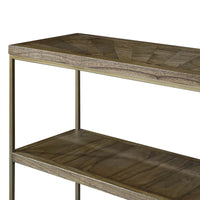 Three shelf ash console table featuring a minimalist metal frame, antique brass finish, and open design - perfect for displaying décor, storing books, or styling an entryway, hallway, or living room