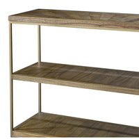 Three shelf ash console table featuring a minimalist metal frame, antique brass finish, and open design - perfect for displaying décor, storing books, or styling an entryway, hallway, or living room