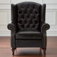 Black Leather Button Back Armchair 93 cm