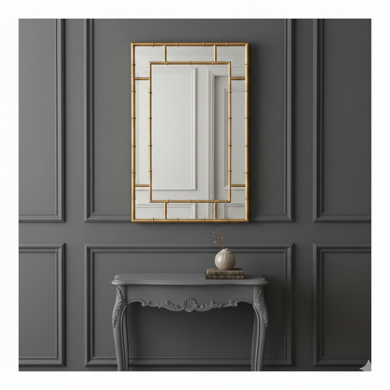 Gold Metal Bamboo Mirror 100 cm x 70 cm