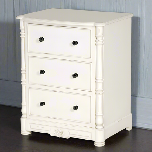 Bedside Table 3 Drawer White Painted H: 70cm