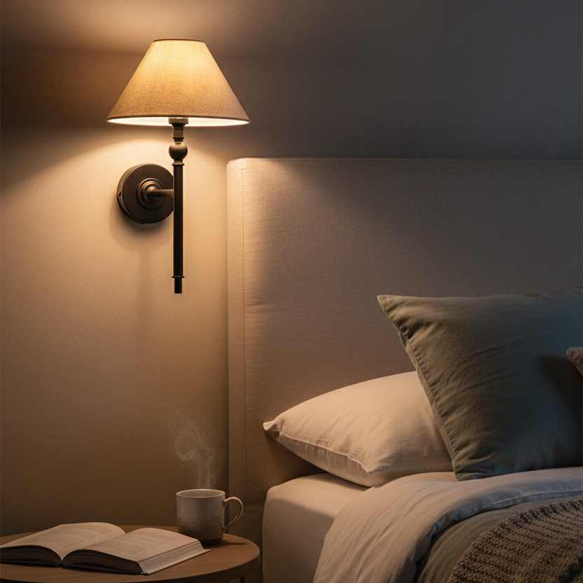 classic wall light in a bedroom as a reading light