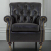 Black Leather Studded Armchair 85 cm