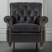 Black Leather Studded Armchair 85 cm