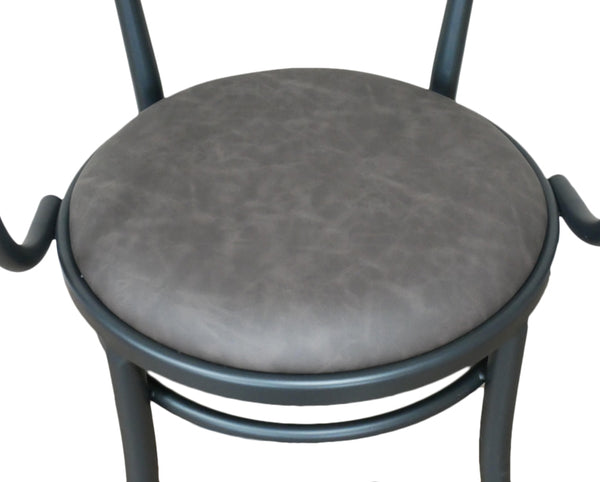 Black Metal Framed Chair With Grey Leather seat - 76cm