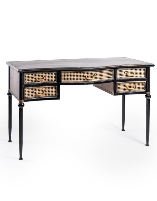 Black Metal Desk With Metal Rattan drawers - 122cm REDUCED