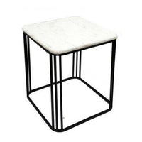 White Marble Topped Side Tables With Black Metal Legs