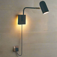 Slender Black Metal Wall Light with Extended Arm and Plug 22cm