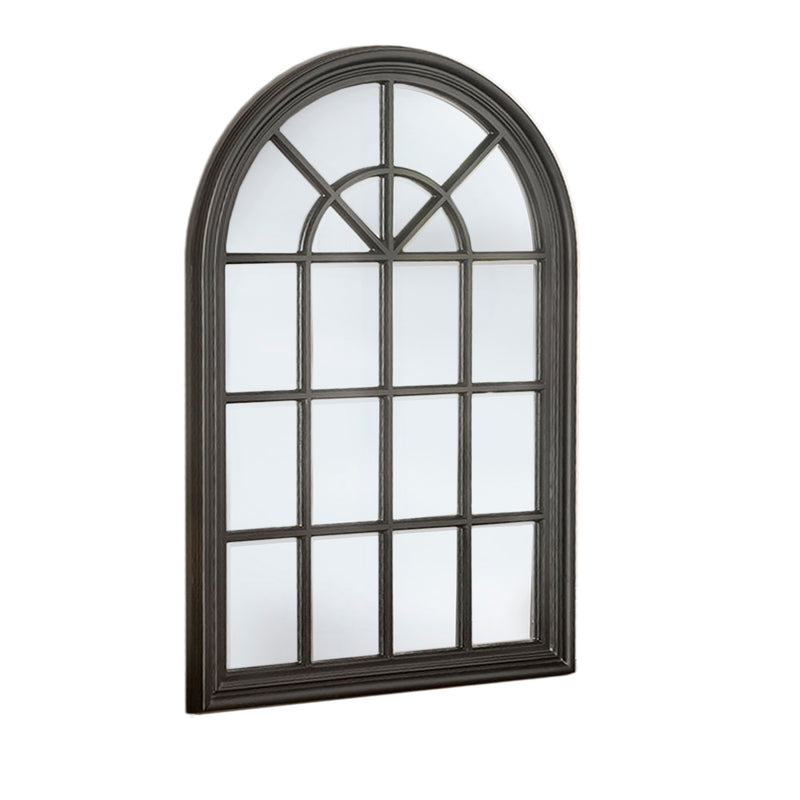 Black Wooden Arched Window Mirror  119 cm