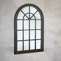 Black Wooden Arched Window Mirror  119 cm