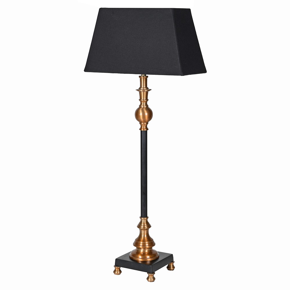 Bring timeless sophistication into your home with this tall black and gilt lamp, designed to make a statement in any room. Featuring a sleek black base accented with warm antique gold detailing, this lamp perfectly balances modern elegance with traditional charm. The structured black shade softens the glow, creating ambient lighting ideal for living rooms, bedrooms, or entryways.

Crafted for both style and function, this decorative table lamp adds height, drama, and a touch of luxury to side tables, consol