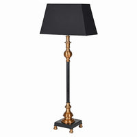 Bring timeless sophistication into your home with this tall black and gilt lamp, designed to make a statement in any room. Featuring a sleek black base accented with warm antique gold detailing, this lamp perfectly balances modern elegance with traditional charm. The structured black shade softens the glow, creating ambient lighting ideal for living rooms, bedrooms, or entryways.

Crafted for both style and function, this decorative table lamp adds height, drama, and a touch of luxury to side tables, consol