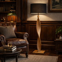 Pale Wooden Effect Curved Floor Lamp